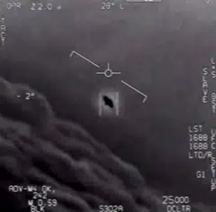 This video grab image obtained April 28, 2020 courtesy of the US Department of Defense shows part of an unclassified video taken by Navy pilots that have circulated for years showing interactions with "unidentified aerial phenomena" .