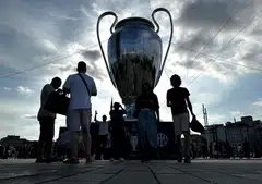 A giant replica of the Champions League trophy at  Taksim Square in Istanbul, ahead of the Champions League final on Saturday between Manchester City and Inter Milan. 
