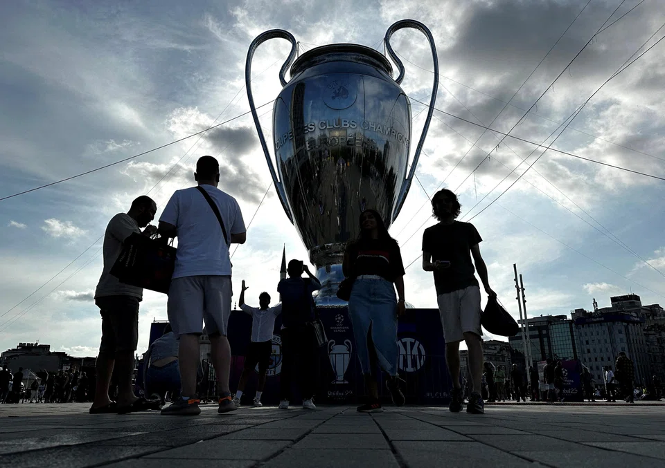 A giant replica of the Champions League trophy at  Taksim Square in Istanbul, ahead of the Champions League final on Saturday between Manchester City and Inter Milan. 