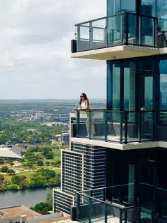 Real estate agent Emily Young at the Hanover Republic Square, one of the most luxurious apartment buildings in Austin.