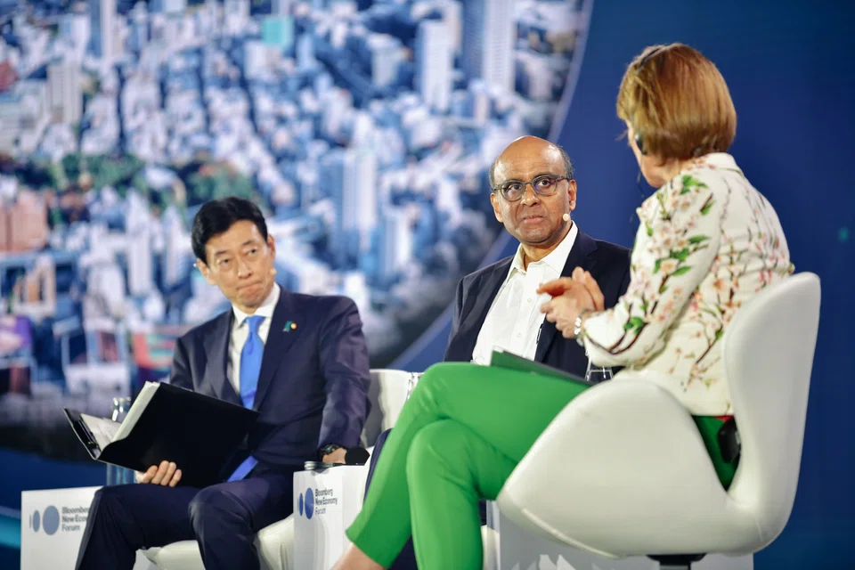 “An economically interdependent world and an economically interdependent US and China is also in national security interest,” said Senior Minister Tharman Shanmugaratnam (centre) during a dialogue with Japan's Minister of Economy, Trade and Industry Yasutoshi Nishimura.