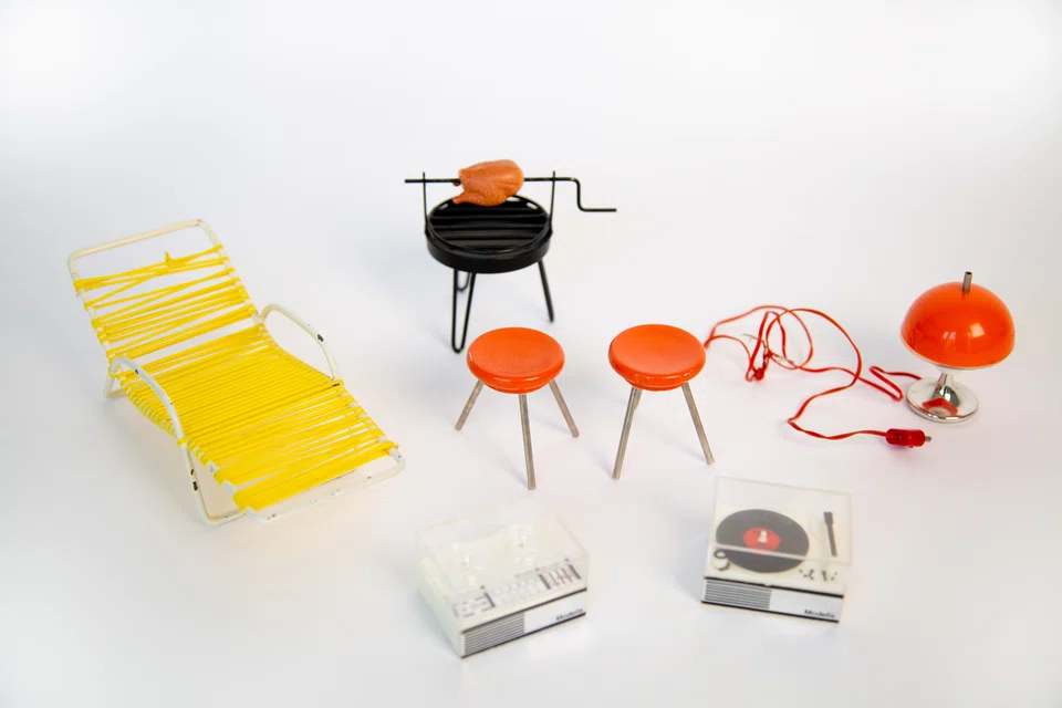 A set of doll's house furniture in the R for Repair: London X Singapore exhibtiion. 