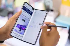 The new Galaxy Z Flip 5, a 6.7-inch smartphone that folds down into a square shape, now has an external display covering the majority of one side, making it more useful when closed.