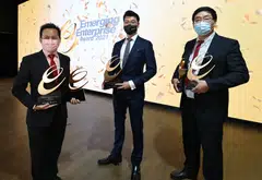 G8 Subsea Pte Ltd, KoolLogix Pte Ltd &amp and Nanosun Pte Ltd were the top 3 winners of Emerging Enterprise Awards 2021. From left: CK Cheong, CEO, KoolLogix; Gerald Tan, MD, G8 Subsea and Darren Sun, chairman, NanoSun at last year's event.