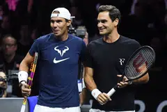 (From left) Rafael Nadal and Roger Federer during a practice session of team Europe, ahead of the Laver Cup;  Federer bowing out for his last competitive match with Nadal alongside him is a dream scenario.