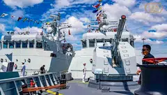 Two visiting Chinese warships docked at the Ream Naval Base near Cambodia's port city of Sihanoukville, Dec 3, 2023. China now has the world’s biggest navy by number of ships and is adding to its fleet of aircraft carriers. 