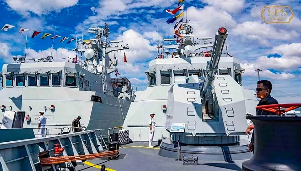 Two visiting Chinese warships docked at the Ream Naval Base near Cambodia's port city of Sihanoukville, Dec 3, 2023. China now has the world’s biggest navy by number of ships and is adding to its fleet of aircraft carriers. 