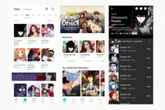 Screenshots of Naver's Webtoon app. The Webtoon platform reached 180 million global monthly active users as of March 2022. 
