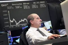 A German broker at the stock exchange in Frankfurt am Main, Western Germany. Germany’s 10-year government bond yield, the euro area’s benchmark, rose 2.5 basis points (bps) to 2.43 per cent.