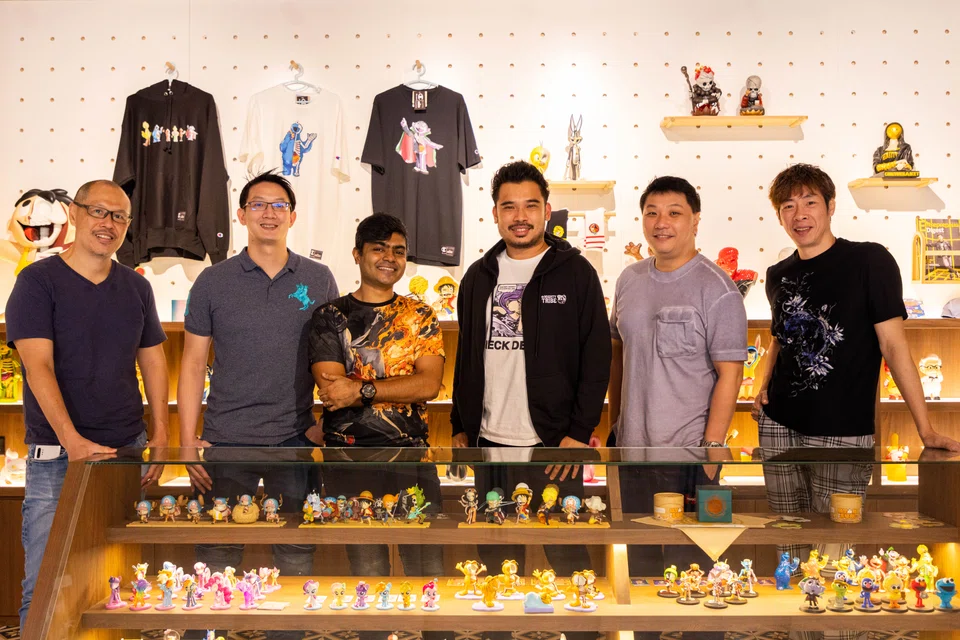 From left: Kinetiquettes founders Kelvin Chan, Woon Chong and Adeeb Mohd;, Mighty Jaxx founder Jackson Aw, Mighty Jaxx's chief strategy officer Bryan Tan, and PLAYe founder Chris Sng.