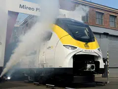 German rail operator Deutsche Bahn and Siemens Mobility present their joint project the Mireo Plus H train in Krefeld, Germany, May 5, 2022.      