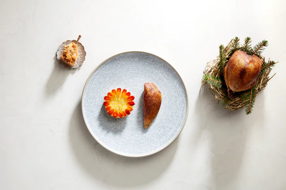 Confit of pigeon and corn.