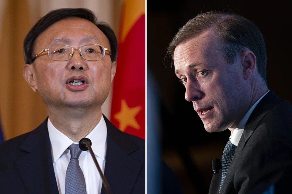 The meeting between National Security Adviser Jake Sullivan (right) and China's top diplomat, Yang Jiechi (left), on Monday "included candid, substantive, and productive discussion of a number of regional and global security issues, as well as key issues in US-China relations", according to a White House statement that didn't elaborate.