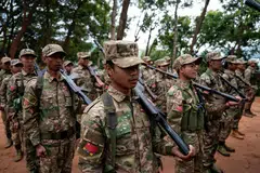 Members of the Mandalay People's Defense Forces at their base camp in Myanmar's northern Shan State. Myanmar has sent a senior official to take part in a high-level Asean meeting for the first time earlier this week.