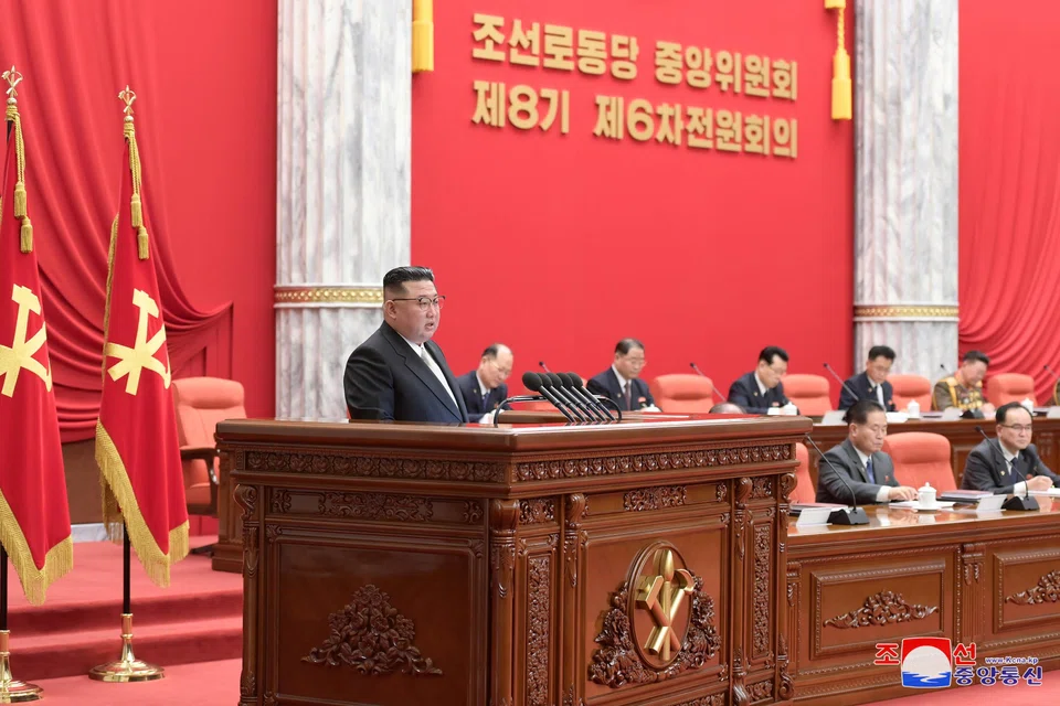 North Korean leader Kim Jong Un attends the Sixth Enlarged Meeting of the 8th Central Committee of the Workers' Party in Pyongyang, North Korea, in this undated photo released on Dec 26, 2022. 