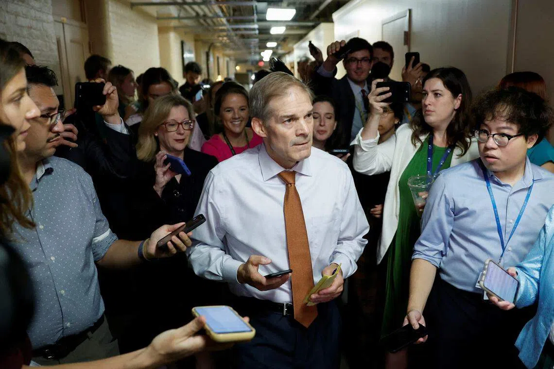 Jim Jordan (centre), a combative conservative who has led investigations of the Biden administration, is the first to publicly say he is interested in the job.