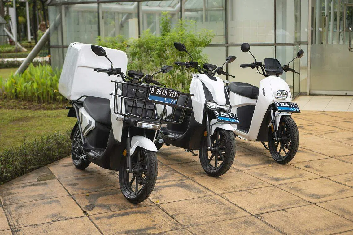 Singaporean electric motorcycle and mobility startup Charged has three models - from left: the Anoa cargo bike, the Rimau urban commuter and the Maleo ride-hailing model. 