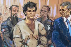 A courtroom sketch from Aug 23 showing FTX cryptocurrency exchange founder Sam Bankman-Fried in prison clothing, with his attorney Christian Everdell in a Manhattan federal court, where he pleaded not guilty to seven criminal charges.