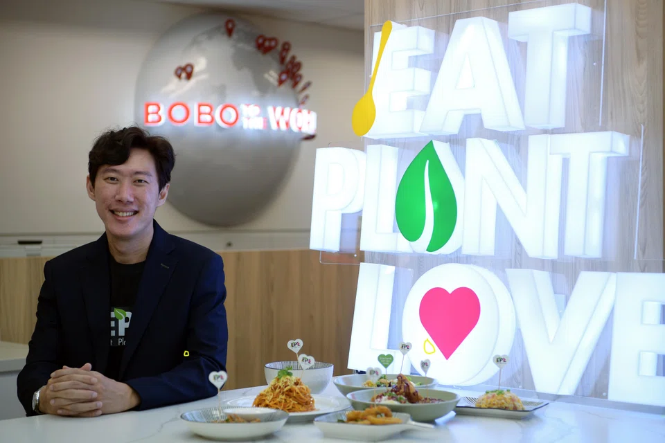 Randall Ang, deputy managing director of fishball manufacturer Ha Li Fa, with its range of Eat Plant Love plant-based products.