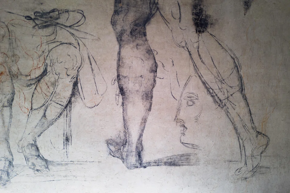 Details from some of the drawings on the walls of the stanza segreta, or secret room, in the Medici Chapels Museum in Florence, Italy. Despite their age and years covered up, the drawings are in remarkably good state, says one expert.