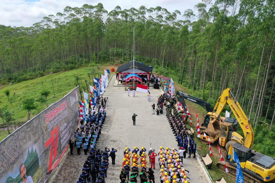 A flag-raising ceremony at ground zero of Indonesia's future capital in Sepaku, Penajam Paser Utara, East Kalimantan on Aug 17, 2022, on the country's 77th Independence Day. 
