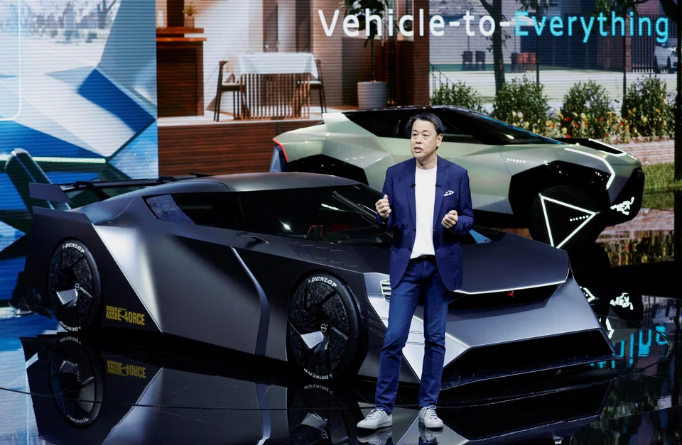 President and CEO of Nissan, Makoto Uchida unveils the Hyper Force Concept during a press day of the Japan Mobility Show 2023 in Tokyo, Japan, Oct 25, 2023.  