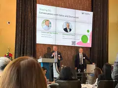 GRI chief executive Eelco van der Enden and ISSB chair Emmanuel Faber at the launch of the Sustainability Innovation Lab.