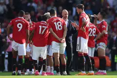 Manchester United manager Erik ten Hag (facing the camera) has already won one trophy in his first season at the club and could add another by beating Manchester City in the FA Cup final on Saturday.