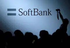 The logo of SoftBank Group Corp at a conference in Tokyo. 