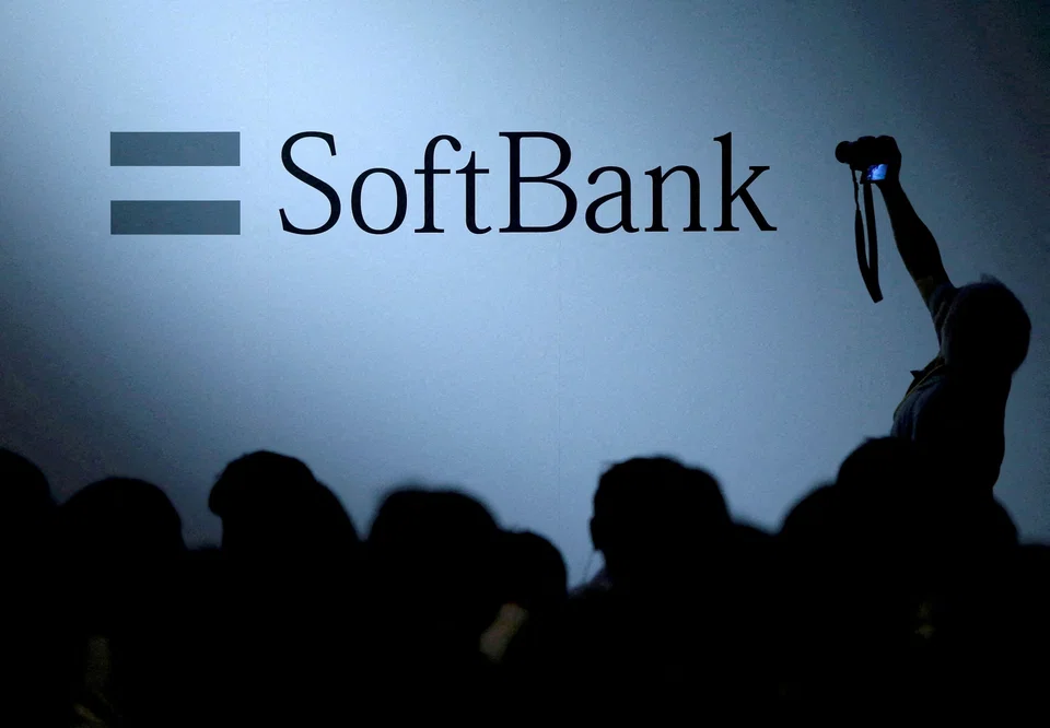 The logo of SoftBank Group Corp at a conference in Tokyo. 