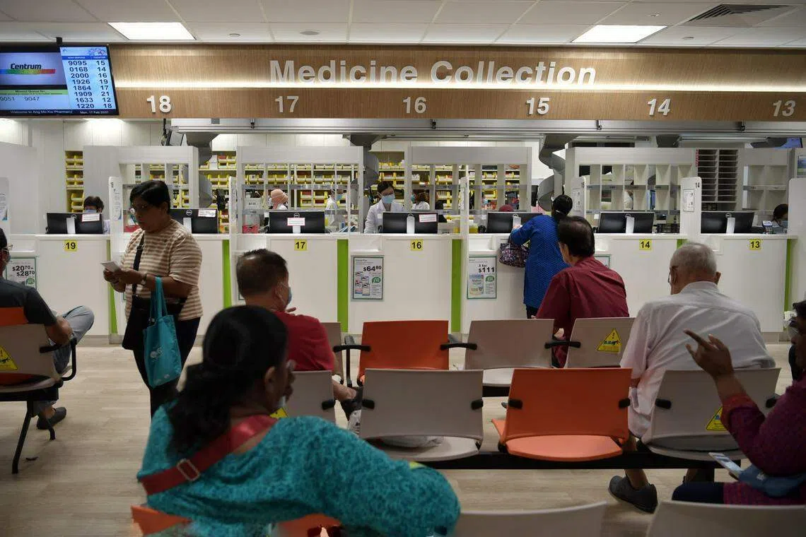 Patients at the dispensary at Ang Mo Kio Polyclinic. The survey found that affordable healthcare, the rising cost of living and strengthening the economy remain the top priorities of the respondents. Climate and environment issues rank lower. 