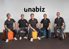 The management team of UnaBiz after its acquisition of Sigfox. From left: UnaBiz chief commercial officer Loic Barancourt, chief technology officer Alexis Susset, co-founders and co-CEOs Philippe Chiu and Henri Bong, and chief operating officer Remi Francois. 