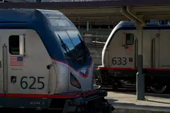 Amtrak locomotives at Union Station in Washington, DC, Nov 28, 2023. President Joe Biden’s administration unveiled major rail investments on Friday including the United States’ first high-speed train - between Los Angeles and Las Vegas - which it aims to complete by 2028.