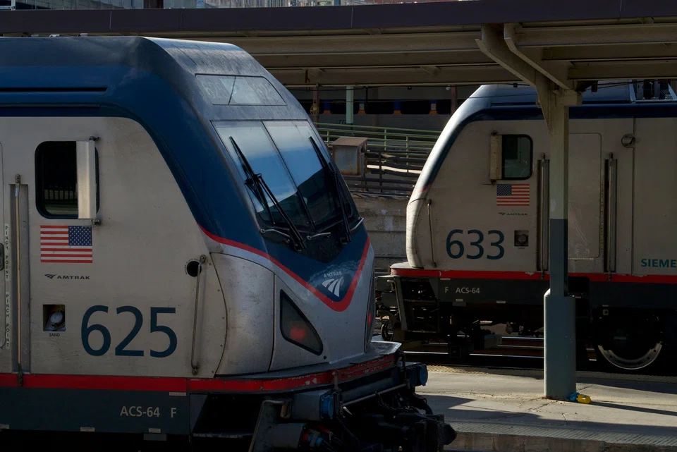 Amtrak locomotives at Union Station in Washington, DC, Nov 28, 2023. President Joe Biden’s administration unveiled major rail investments on Friday including the United States’ first high-speed train - between Los Angeles and Las Vegas - which it aims to complete by 2028.