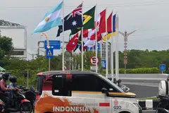 The flags of G20 member nations are flown in Bali, the venue for this year's summit. Issues on the G20 agenda include climate change and food security.