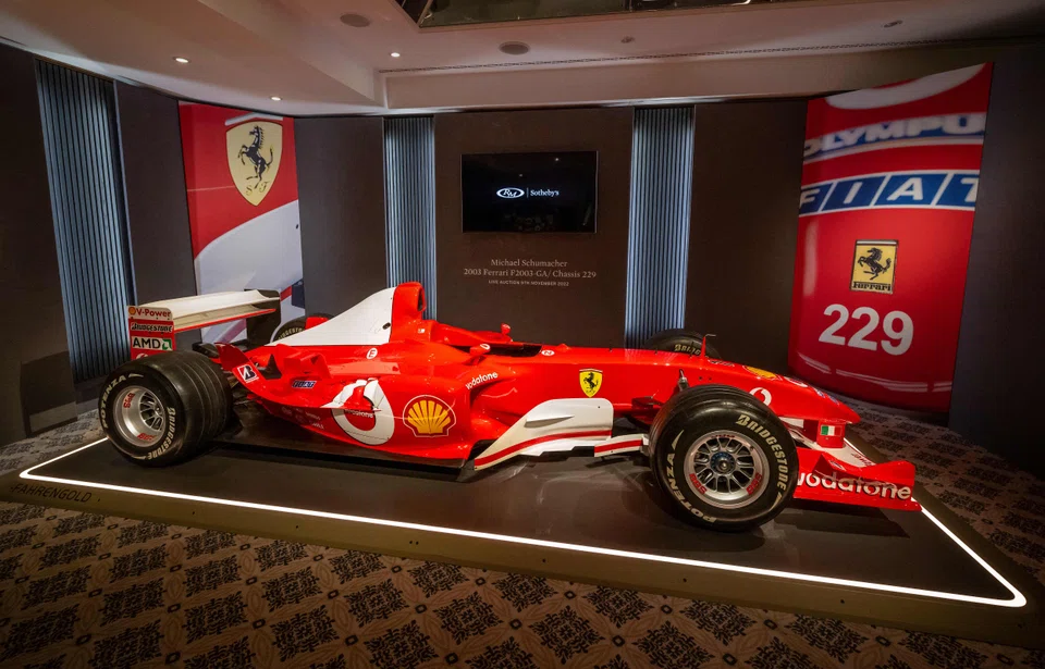 F1 World Champion Michael Schumacher's 2003 F1-winning Ferrari fetched 13 million Swiss francs (S$18.5 million) at auction on Nov 9, 2022. 