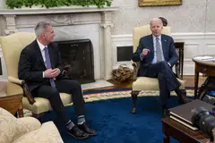 US President Joe Biden meets with House Speaker Kevin McCarthy to continue negotiations over increasing the debt limit, at the White House in Washington, May 22, 2023. 