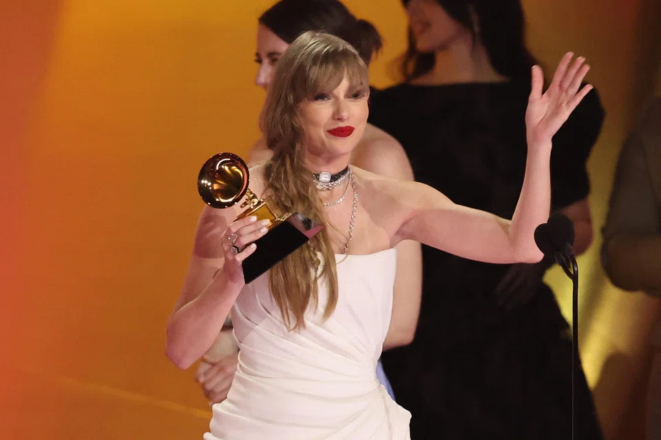Taylor Swift accepts the award for Album of the Year for "Midnights" during the 66th Annual Grammy Awards in Los Angeles, California, Feb 4, 2024.