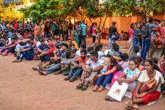 A long line outside the passport office in Colombo, Sri Lanka, on July 18, 2022. Every day, about 3,000 people submit their papers and 15,000 rupees (S$58.50) to obtain travel documents.