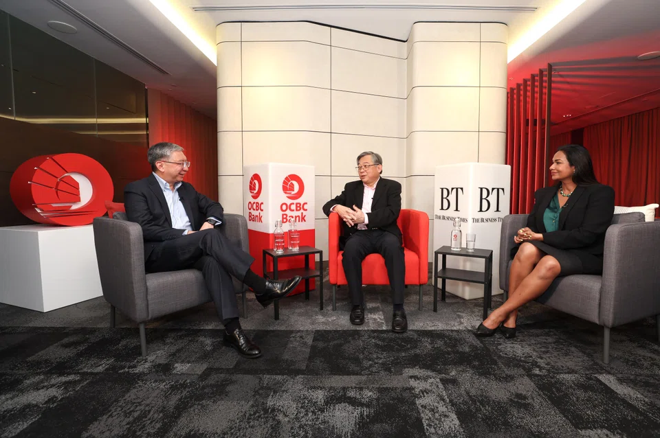 (From left): Linus Goh, head of global commercial banking, OCBC; Gan Kim Yong, Minister for Trade and Industry; and Anita Gabriel, senior correspondent, BT.