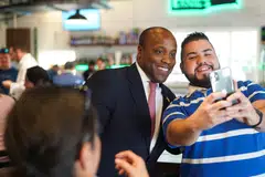 Wesley Hunt (left), a Republican who is likely to win his House race, during a campaign event in Cibolo, Texas., April 13, 2022. 