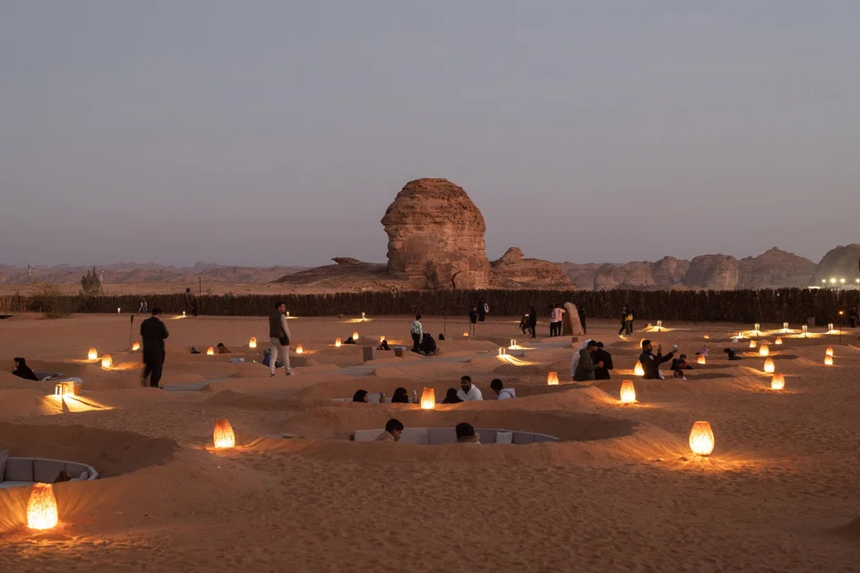 Tourists at the Harrat Viewpoint in AlUla, Saudi Arabia.