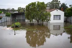 A flood-affected property in Echuca, Victoria, Australia, Oct 26, 2022. Major flooding continues along the Murray River at Echuca, Moama, Torrumbarry and Barham while moderate flooding is occurring along the Campaspe River. 