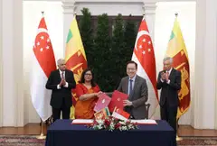 Permanent Secretary (Development), Ministry of Trade and Industry Dr Beh Swan Gin, and Sri Lankan High Commissioner to Singapore, Sashikala Premawardhane, at the signing of the MOU on Tuesday.