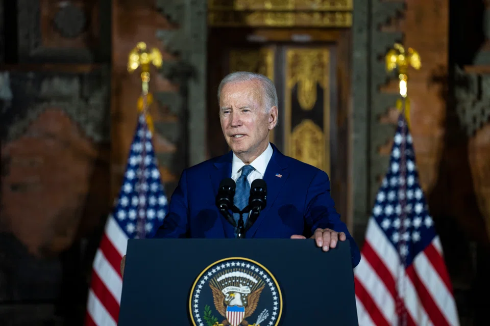 President Joe Biden speaks at a news conference following his meeting with President Xi Jinping of China in Bali on Monday (Nov 14). The two leaders also discussed North Korea. 