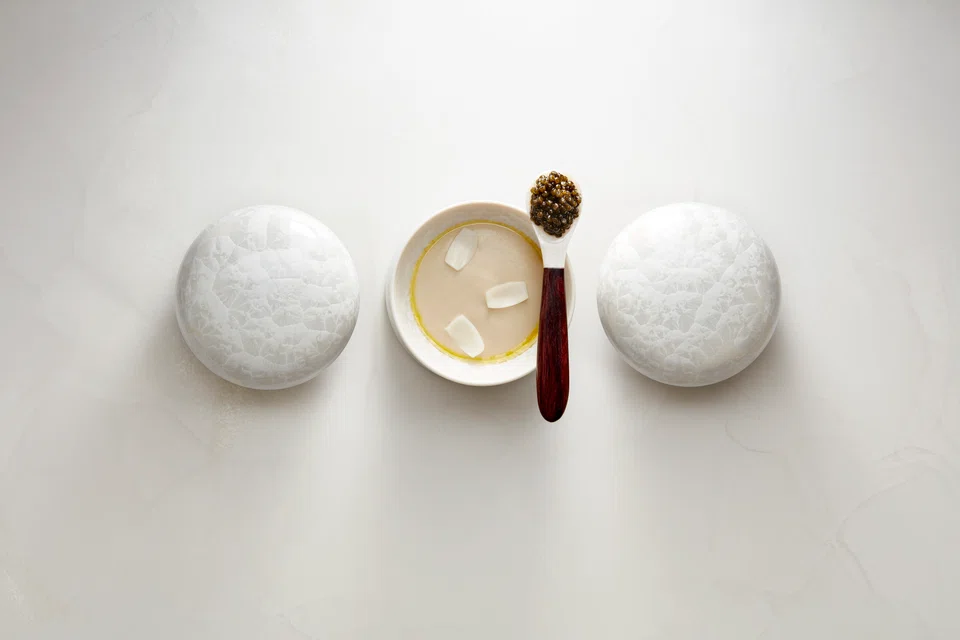 Jerusalame artichokes, caviar and lily bulbs.