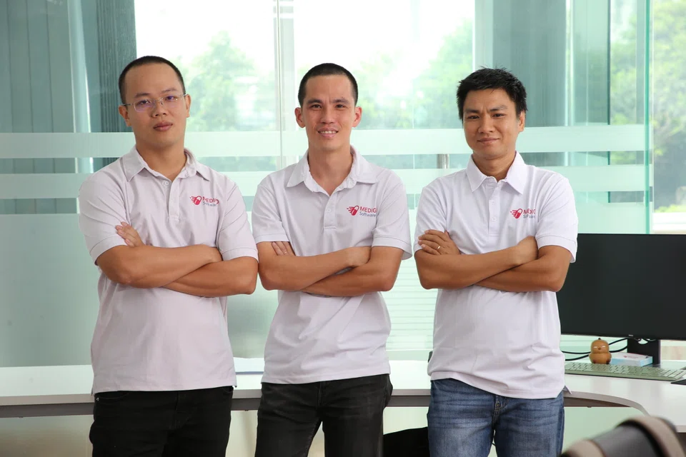 Medigo's key personnel include (from left) chief of product development Ho Si Duy, chief executive Ha Le and chief technical officer Pham Tan Liem; the company plans to use the funding to develop a healthcare ecosystem in Vietnam.