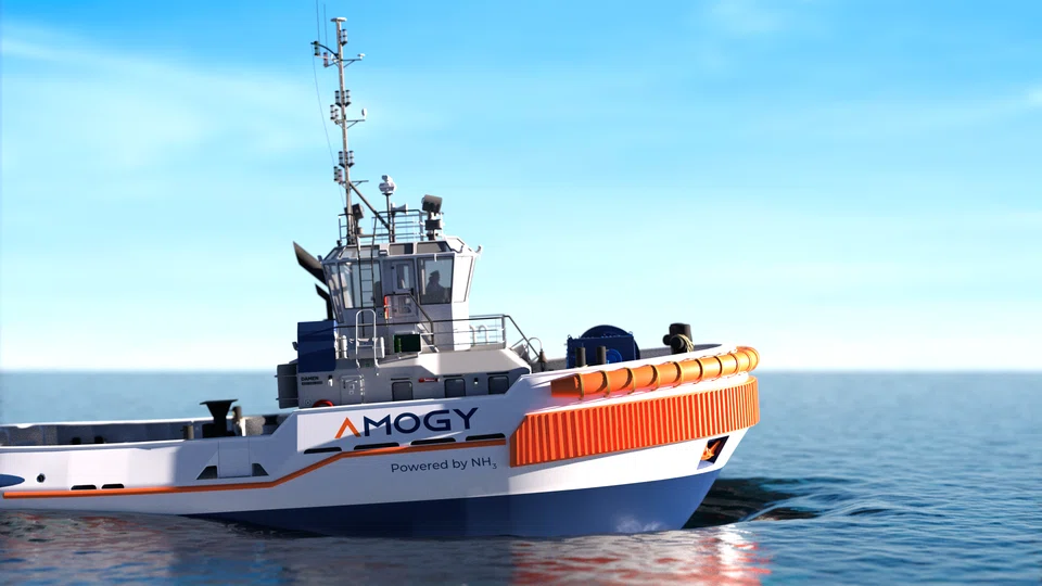 Amogy plans to present its first ammonia-powered, zero-emission tugboat (above) late this year and its first commercial offering in 2024.