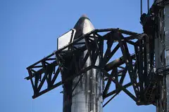 The SpaceX Starship stands on the launchpad ahead of the SpaceX Starship flight test from Starbase in Boca Chica, Texas on April 16, 2023. 