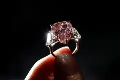 At 18.18 carats, the Fortune Pink diamond is the largest pear-shaped “fancy vivid pink” diamond ever sold under the hammer, Christie’s auction house said. 